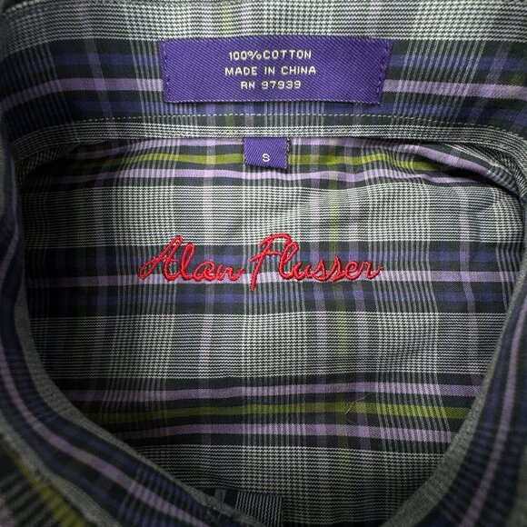Alan Flusser Long Sleeve Button Front Shirt Size Small Plaid - Picture 7 of 8
